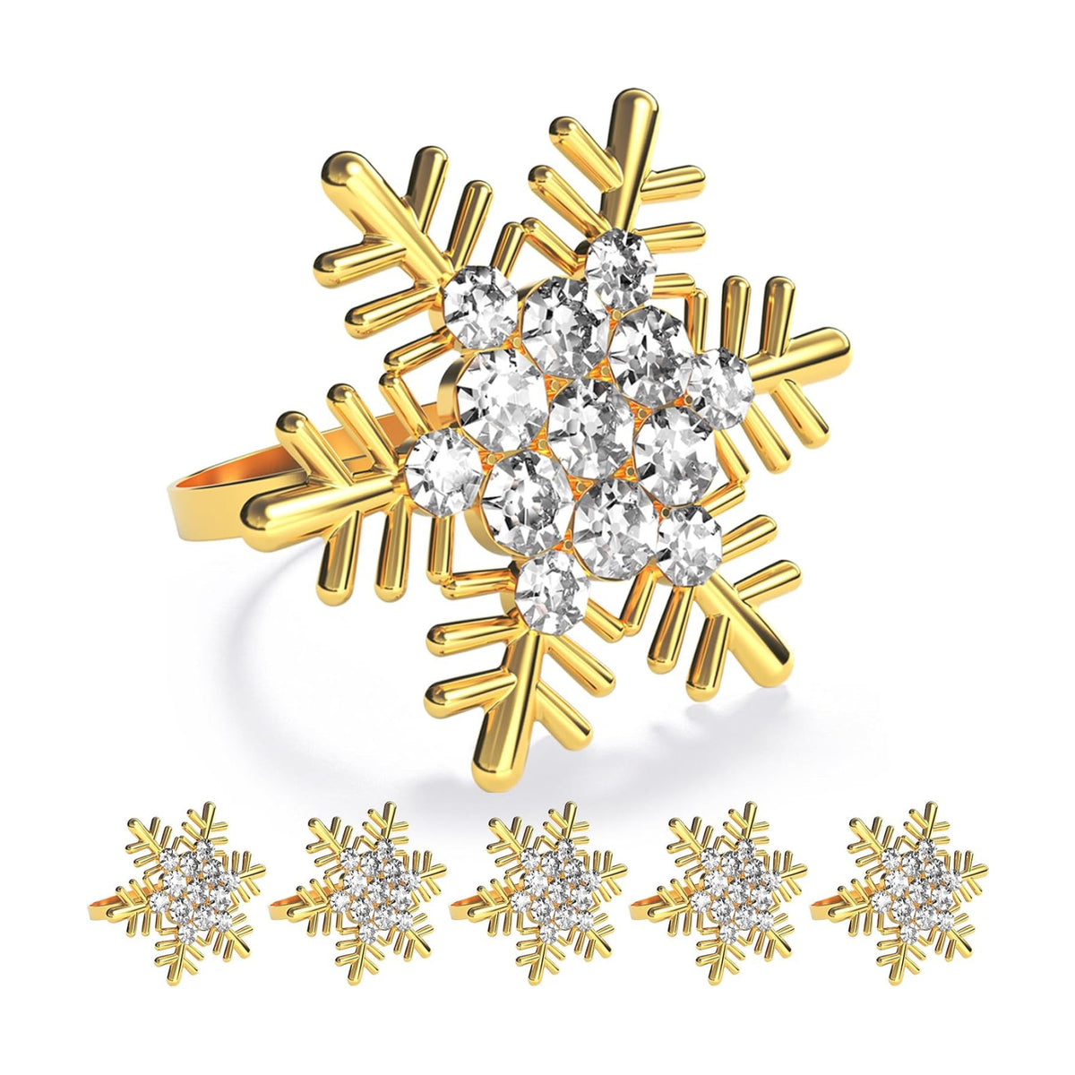 ZeeDix Christmas Gold Snowflake Napkin Rings Set of 6, Napkins Ring for Dinning Table - Rustic Dinner Tables Decoration for Wedding Receptions Christmas Thanksgiving Holiday Party Dinner Parties