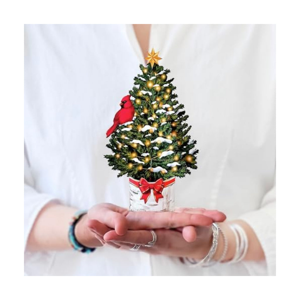 Freshcut Paper Pop Up Cards, Mini Merry Tree, 6 Inch Mini Sized Forever Flower Bouquet 3D Popup Greeting Cards, Christmas Card, Holiday Card, Blank Notecard & Envelope