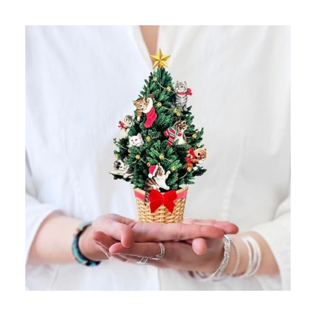 Freshcut Paper Pop Up Cards, Mini Meowy Christmas, 6 Inch Mini Sized Forever Flower Bouquet 3D Popup Greeting Cards, Christmas Card, Holiday Card, Blank Notecard & Envelope