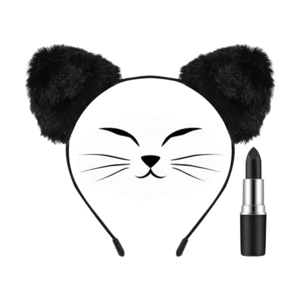 Mysense Black Cat Ears Headband and Black Lipstick Kit,Cat Costume Accessories for Women Halloween Party Cosplay Makeup
