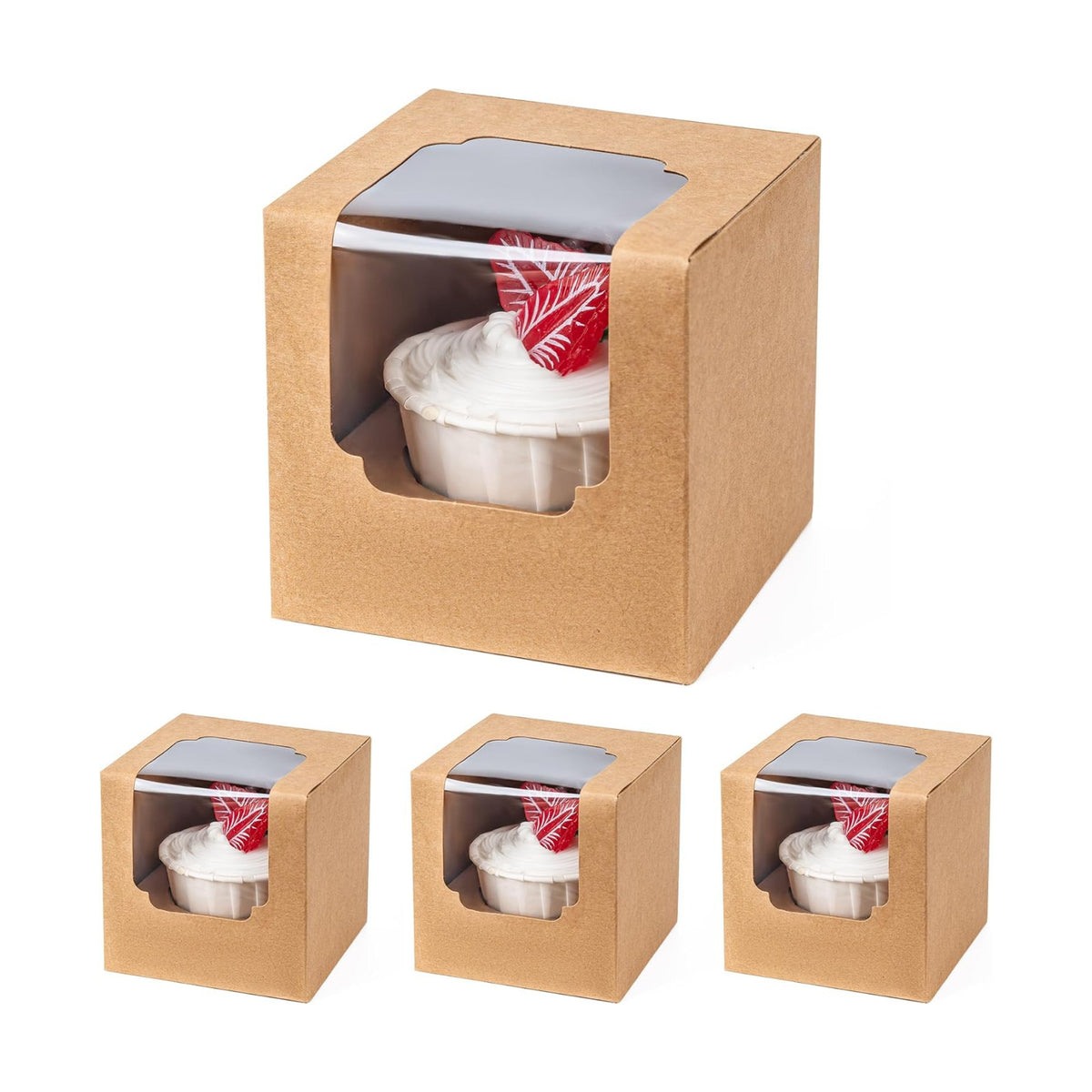 BOOMIBOO 25 Pack Individual Cupcake Containers, Cupcake Boxes with Window