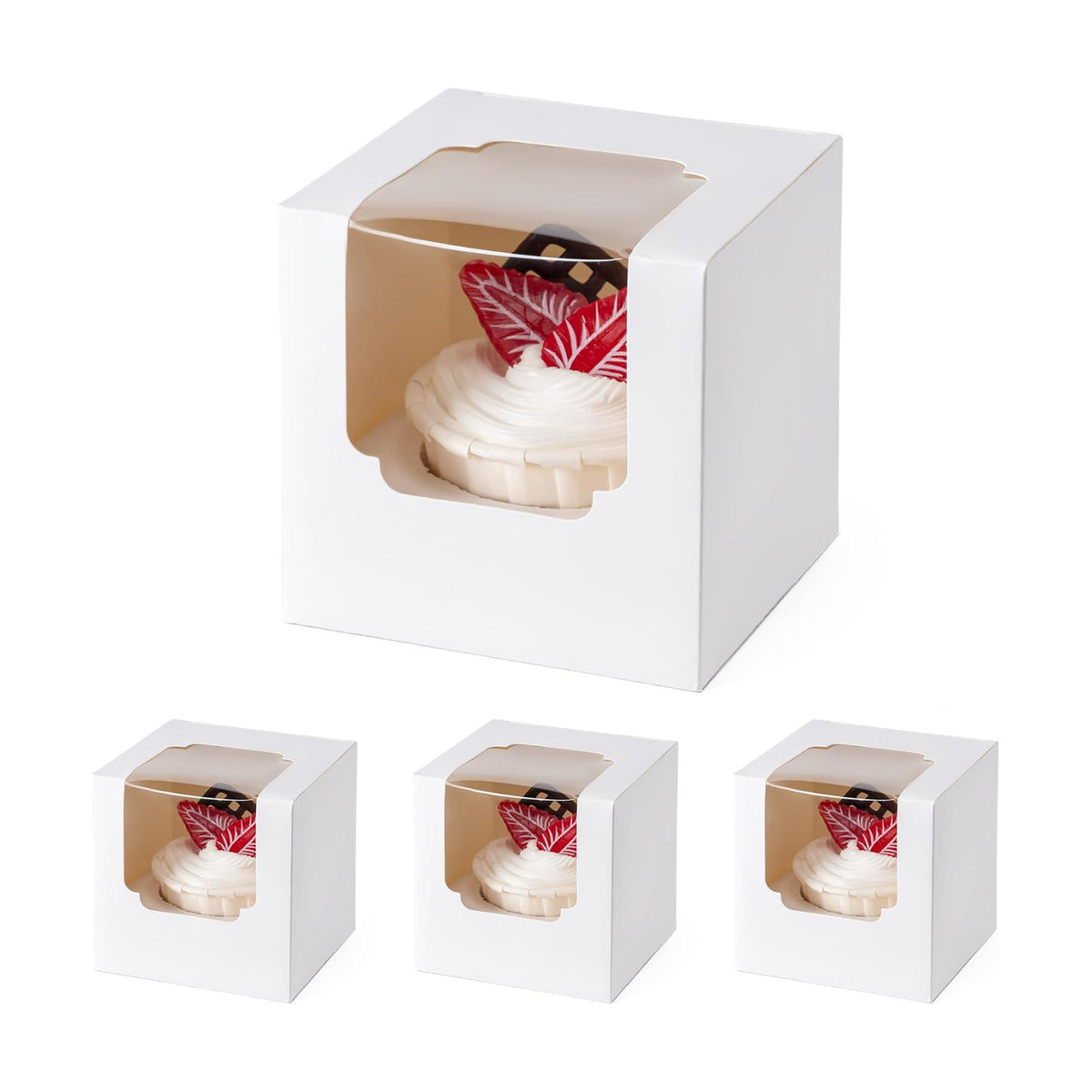 BOOMIBOO 50 Pack Individual Cupcake Containers, Cupcake Boxes with Window