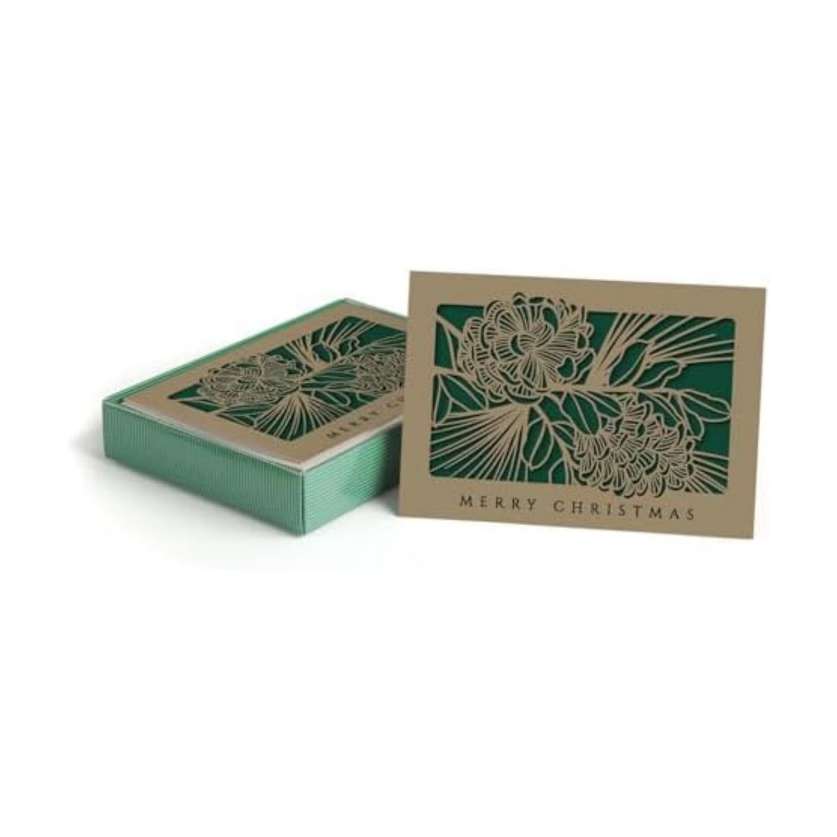 Canopy Street Masterpiece Laser Cut Pine Cone Christmas Cards / 10 Winter Holiday Cards With Coordinating Envelopes / 5" x 7" Boxed Evergreen Greeting Cards With Inside Verse