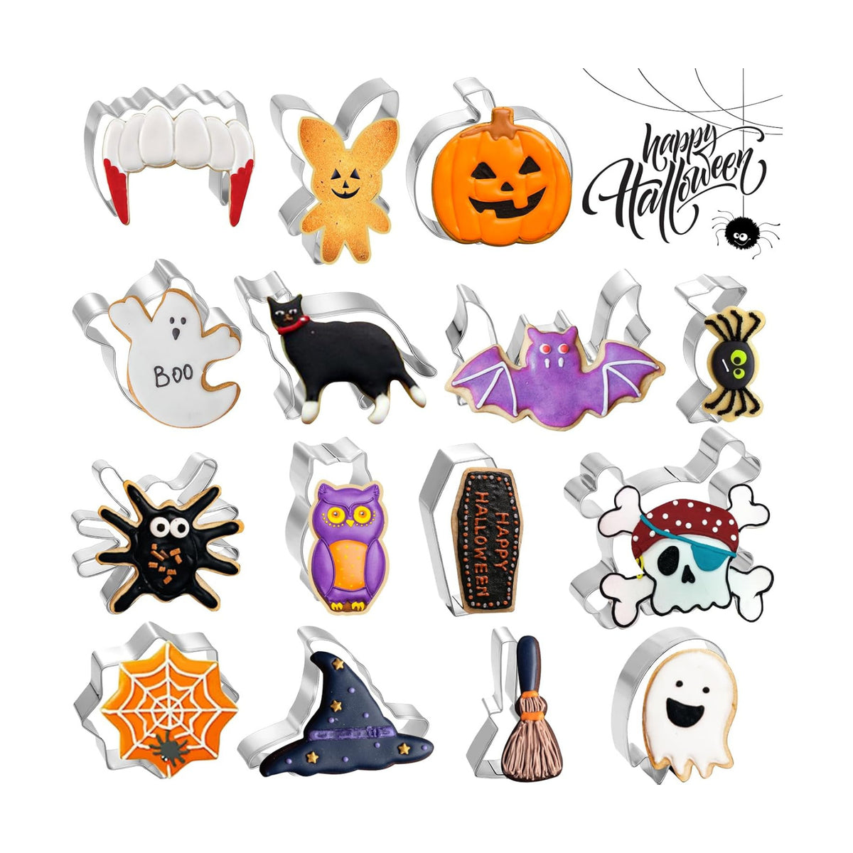 15 Pcs Halloween Cookie Cutters Stainless Steel Fall Cookie Cutter Shape Set DIY Holiday Biscuit Cutter Mold with Ghost Pumpkin and more Halloween Set for Food Party Baking Supplies Decorations