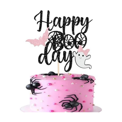 1 Pack Happy Boo Day Halloween Cake Topper Glitter Ghost Cake Pick Baby Shower Birthday Party Cupcake Decoration Supplies Pink