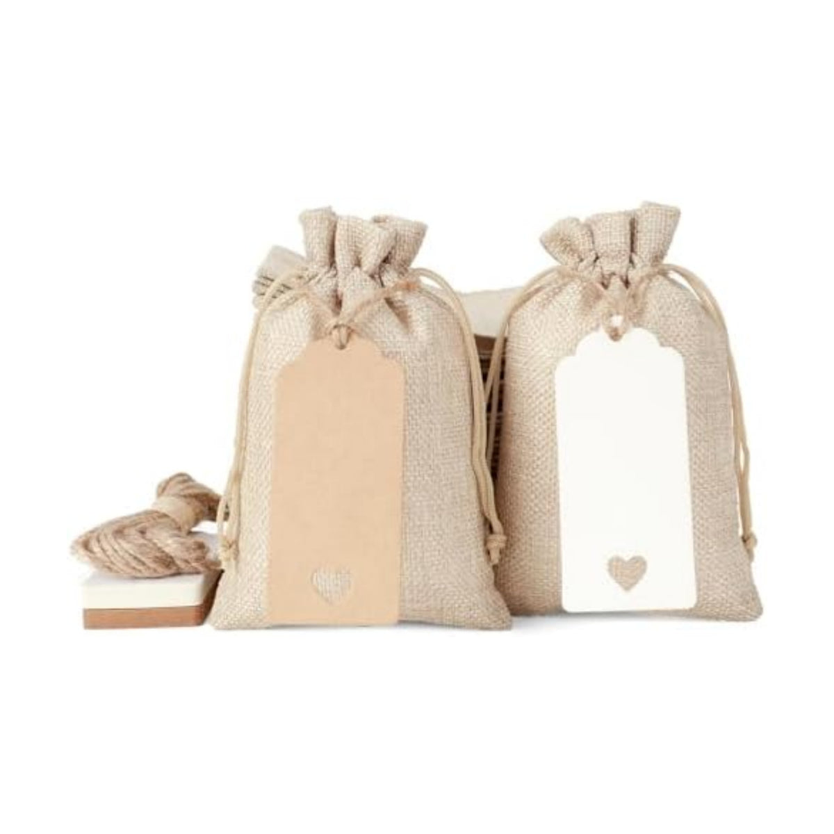 Tapleap 30Pcs Small Burlap Gift Bags, 4x6”- With Tags & Strings
