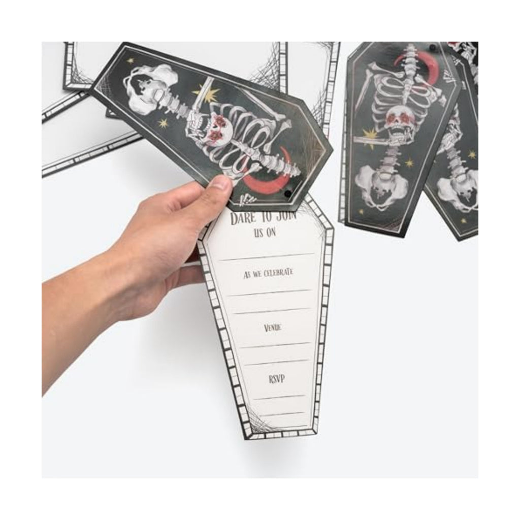 Cheerland Spooky Skeleton Coffin Gothic Summerween Party Invitations Letters With Envelopes and Stickers for Emo Parties Scary Wedding Invitation cards Goth Halloween Party Invites Party Supplies 8Pcs