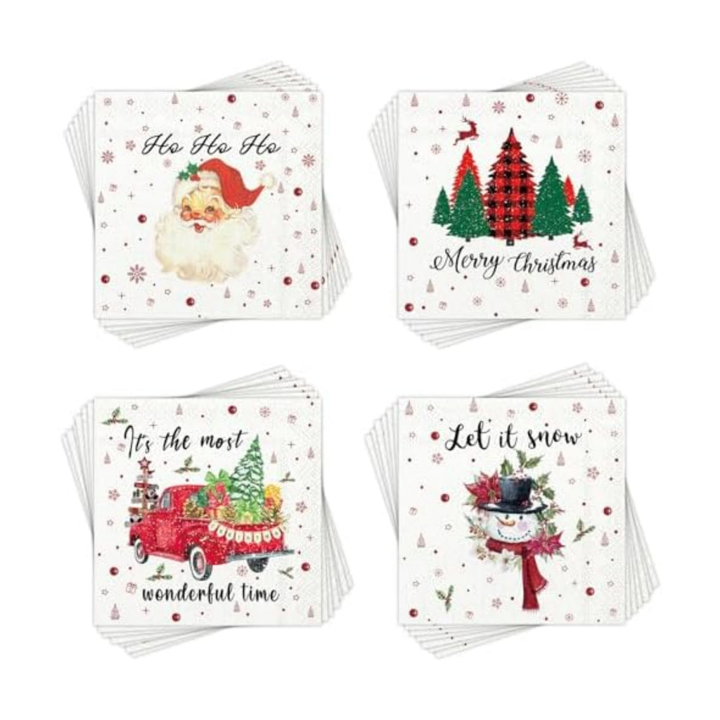 NatNarr 200 Pcs Christmas Cocktail Napkins, 5x5" Christmas Paper Napkins Xmas Tree Santa Snowman Decoupage Napkins Disposable Holiday Napkins for Winter New Year Party