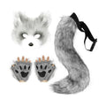 Adolala Faux Fur Fox Tail Cat Wolf Set Plush Mask Fluffy Paw Gloves Halloween Christmas Party for Women
