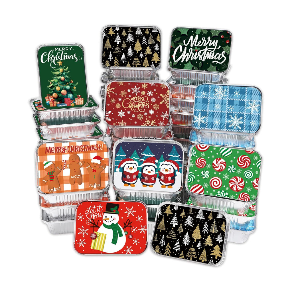 DIYDEC 36PCS Christmas Foil storage Containers Aluminum Food Tin with Lids
