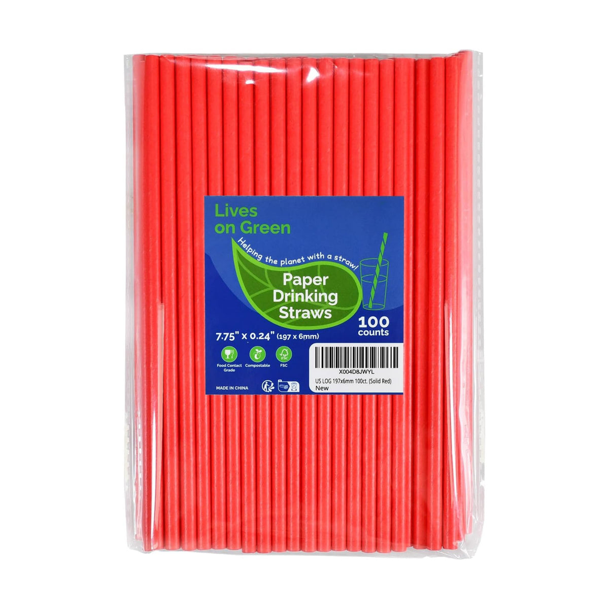 Disposable 7.75 inch Solid Red Paper Straws 100 Counts for Drinking, Decoration, Cake Pops, DIY Arts & Crafts - Eco-friendly