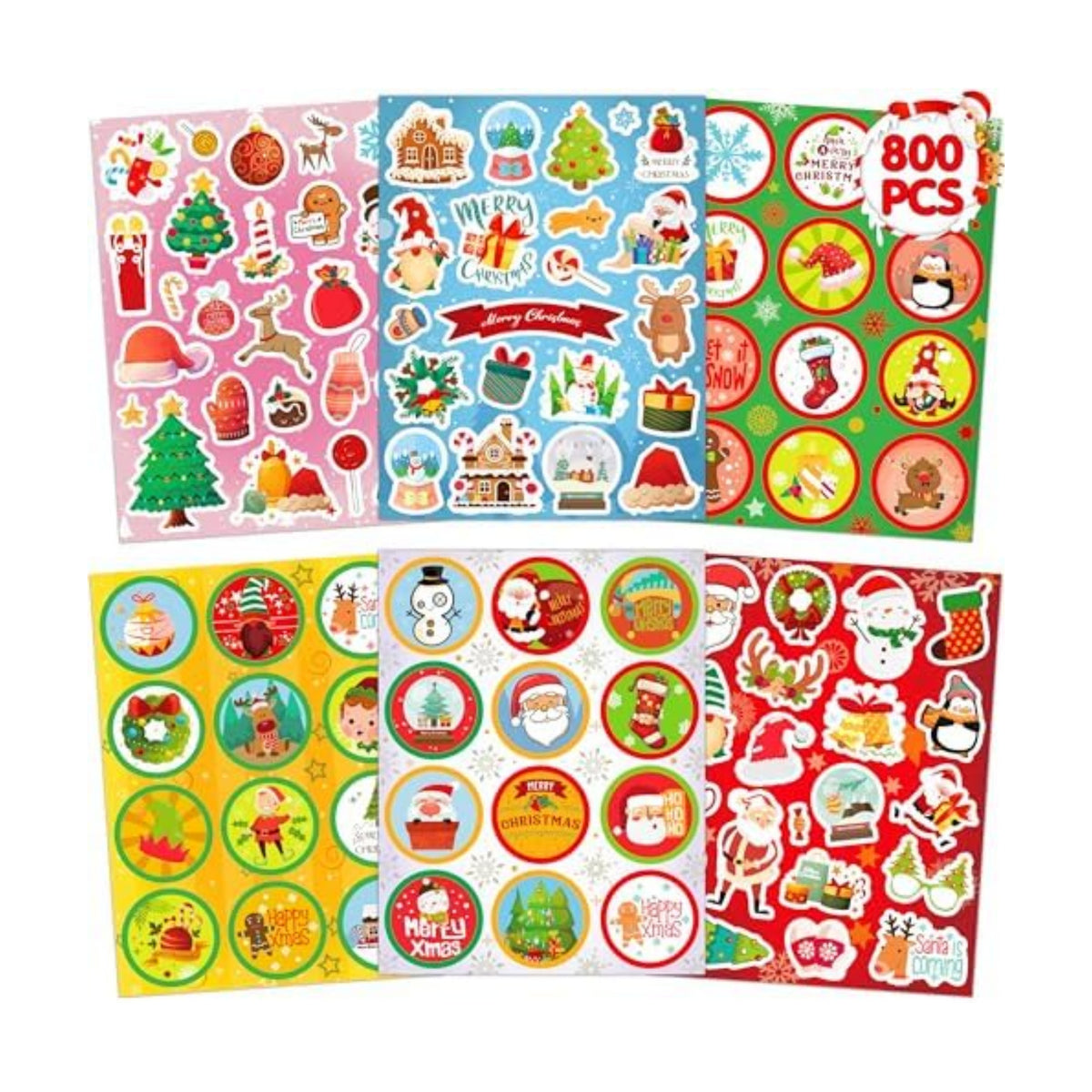LINAYE 48 Sheets Christmas Stickers, 800PCS Stickers for Crafts Cards, Scrapbooking, Water Bottles, Envelopes and Christmas Party Favors for Kids