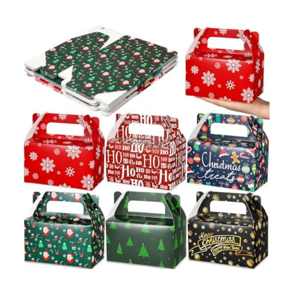 Zhanmai 36 Pack Christmas Treat Box Xmas Goodie Santa Claus Boxes for Treats Christmas Gift Cookie Cupcake Snack Container with Handle Party Favor