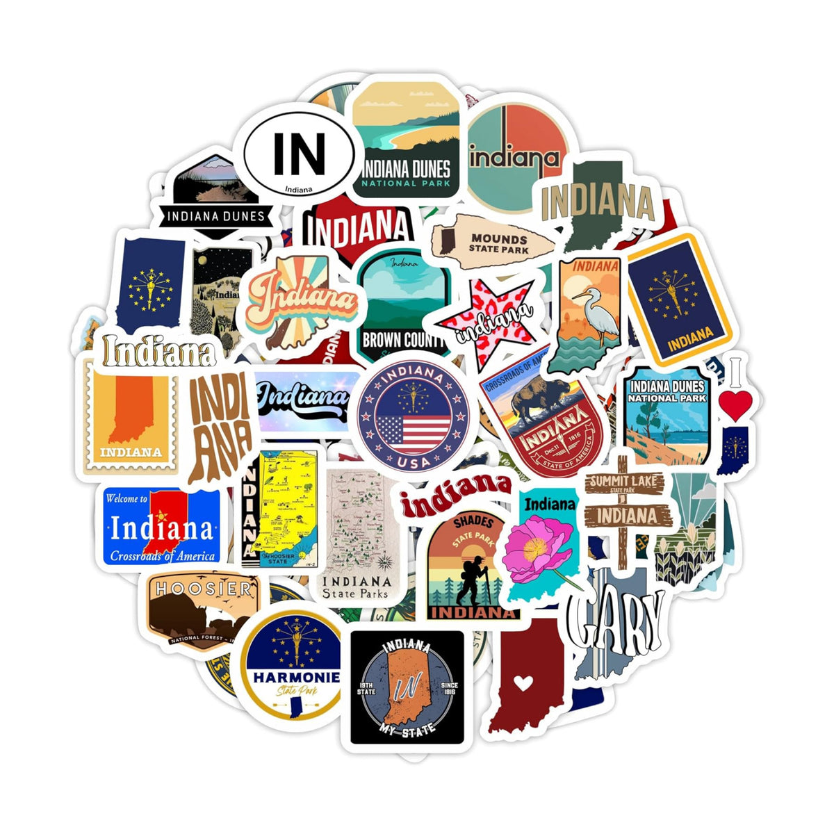 100Pcs Indiana Sticker for Water Bottle and Laptop - State Souvenirs, Decorations & Gifts, Waterproof Vinyl Decals, Gifts for Women & Men