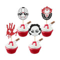 24 PCS Halloween Horror Movie Cupcake Toppers Red Bloody Hand Halloween Cupcake Picks Have a Killer Birthday Cake Decorations for Hallween Horror Classic Movie Characters Theme Party Supplies