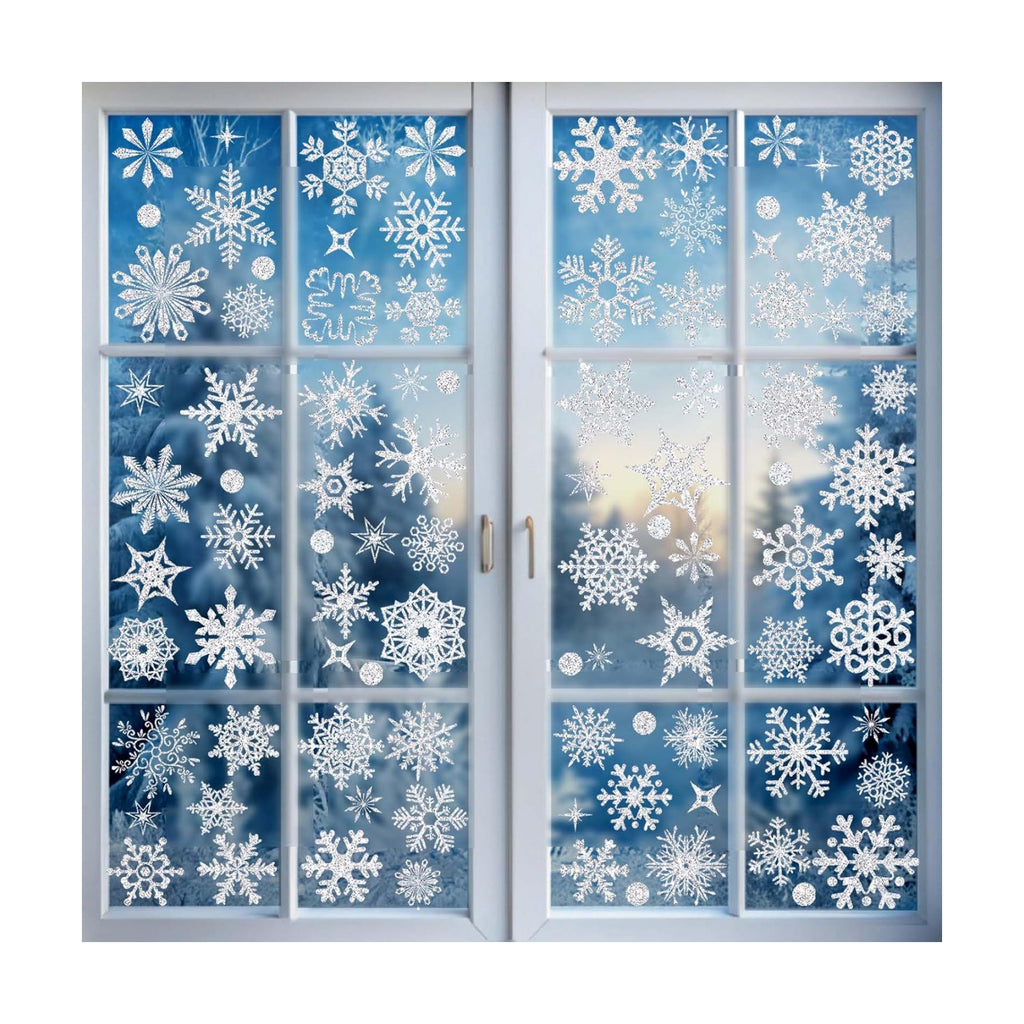 Glitter Snowflakes Window Clings for Glass Windows - 9 Sheets Silver Christmas Window Decal Stickers for Home Office Shop Classroom Indoor for Xmas Holiday Winter Wonderland Frozen Themed Party