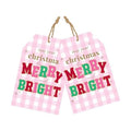 joycraft 50Pcs Christmas Tags with String, Pink Plaid Merry Christmas Tags