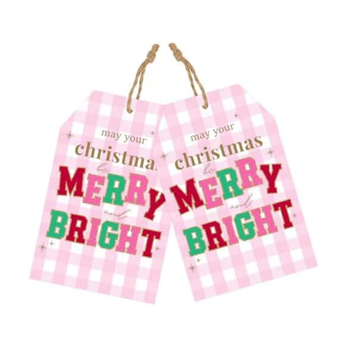 joycraft 50Pcs Christmas Tags with String, Pink Plaid Merry Christmas Tags
