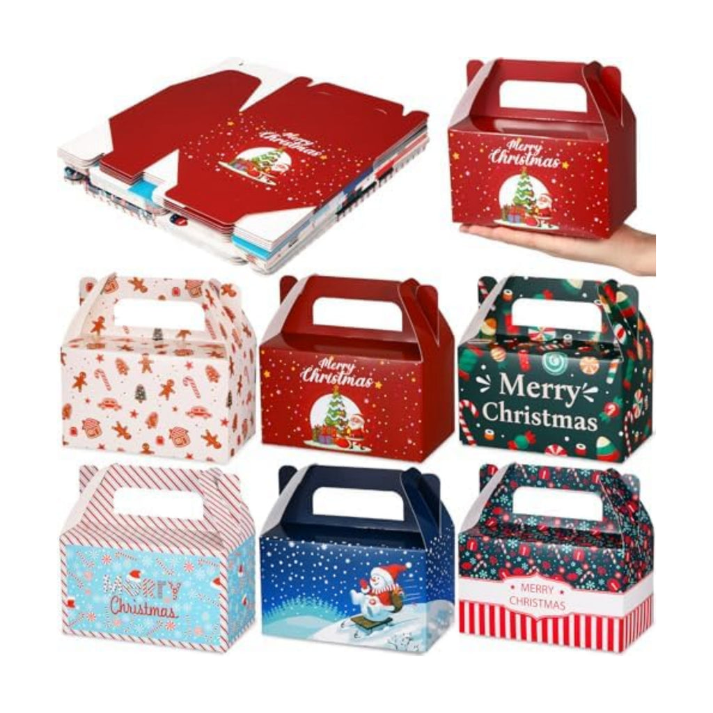 Zhanmai 36 Pack Christmas Day Treat Box Xmas Goodie Santa Claus Boxes for Treats Gift Cookie Cupcake Snack Container with Handle Party Favor