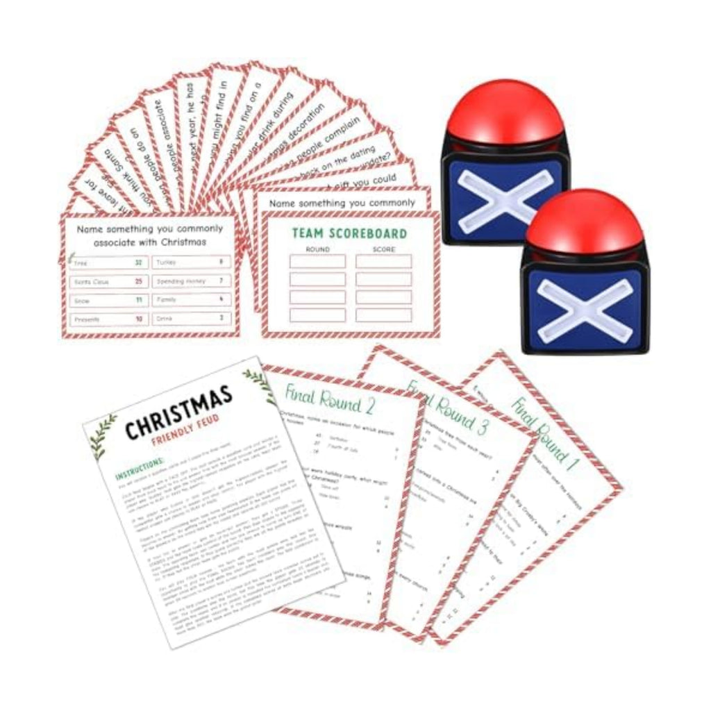 Syhood Christmas Friendly Feud Card Game with 2 Answer Buzzers