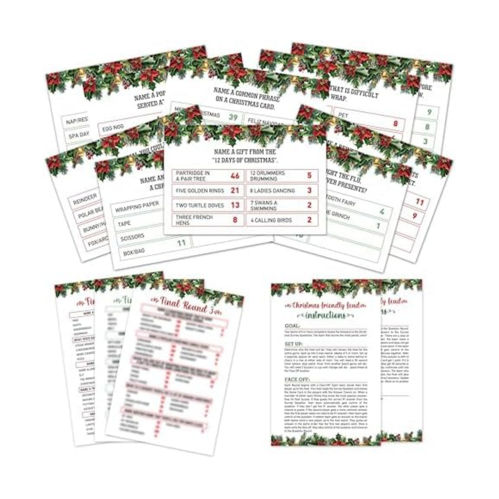 Christmas Games For Families, Christmas Friendly Feud Game, Holiday Games For Adults Large Group Party, Christmas Party Games, Christmas Trivia Card Games - a003