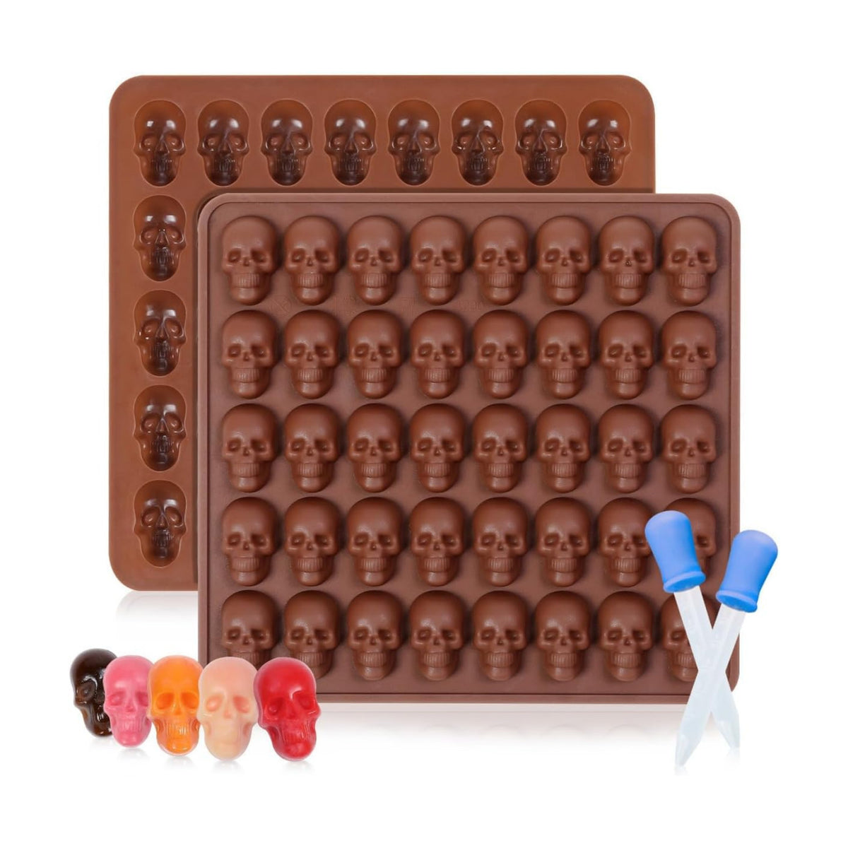 Skull Silicone Molds, Halloween Gummy Chocolate Molds 2 Pcs Mini Skull Mold