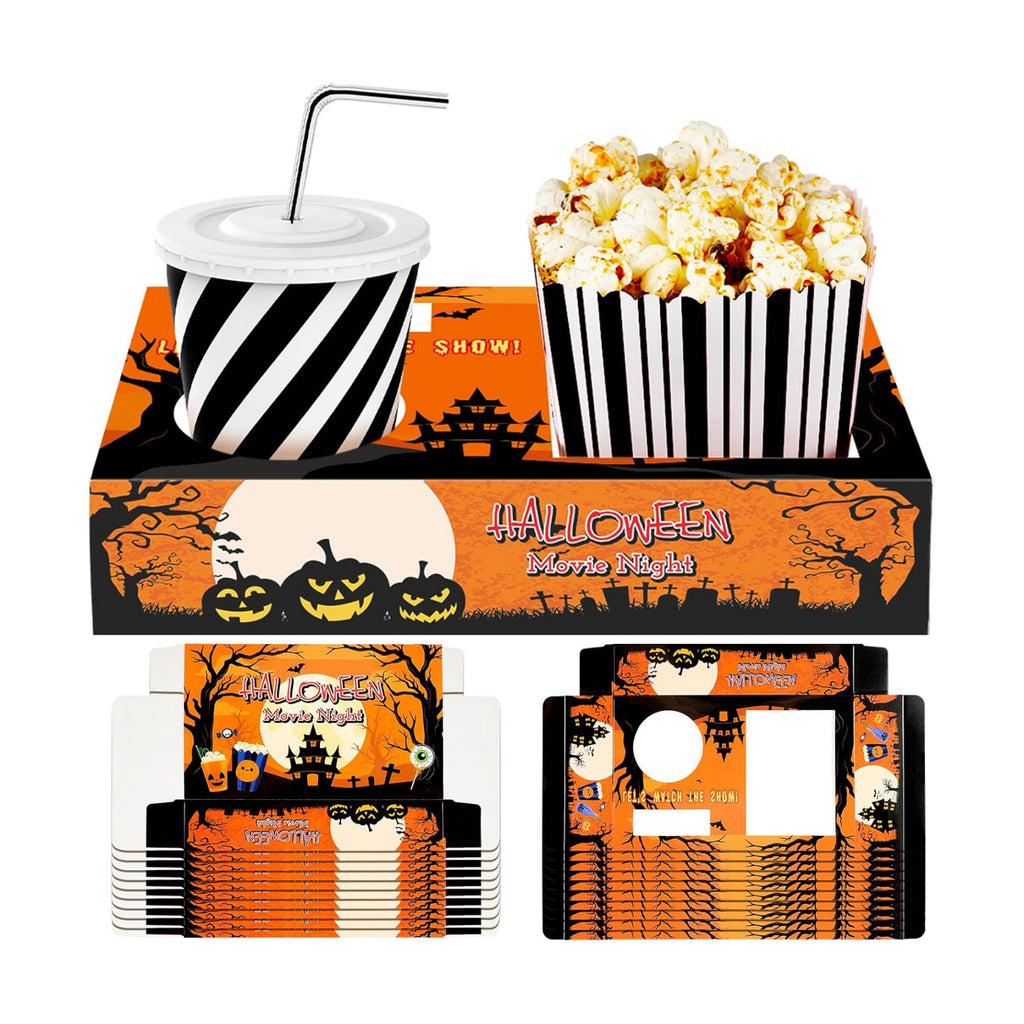 Dunzoom 20 Pcs Halloween Movie Night Paper Snack Trays Popcorn Boxes Orange