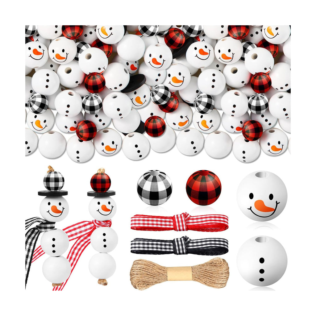 Landical 180 Piece Christmas Crafts Snowman Wooden Bead DIY, Classic Color