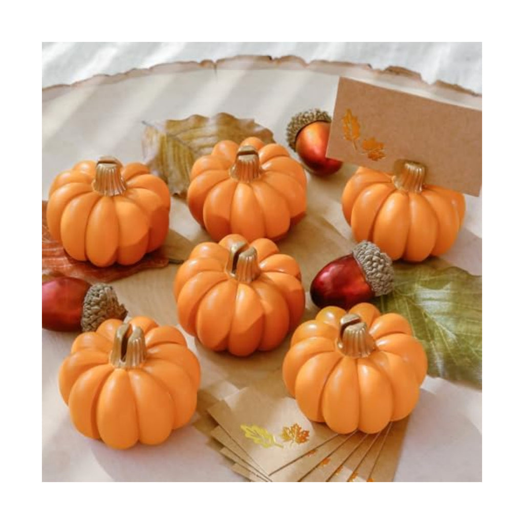 Kate Aspen 12pcs Fall Decor Orange Pumpkin Place Card Holder, Place Settings for Thanksgiving Table Decor, Fall Themed Weddings, Bridal Brunches (Place Cards Included)