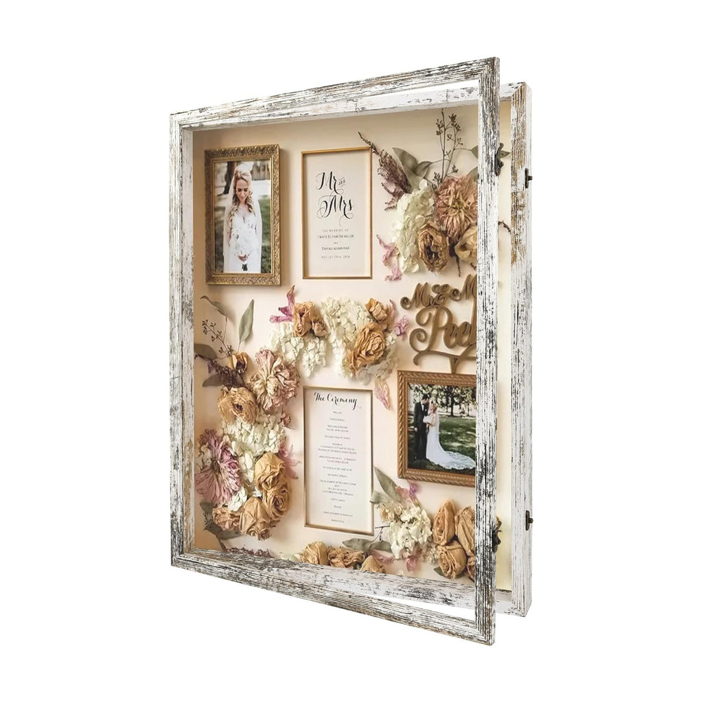 Large Shadow Box Frame 18x24 Display Case, White Wedding Bouquet Memory Box