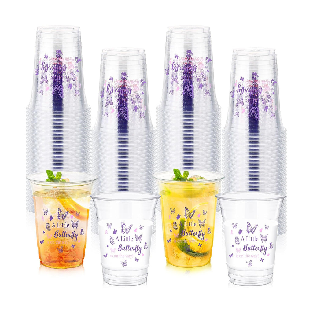 100 Pcs Butterfly Plastic Cups 16 oz Disposable Clear Plastic Cups
