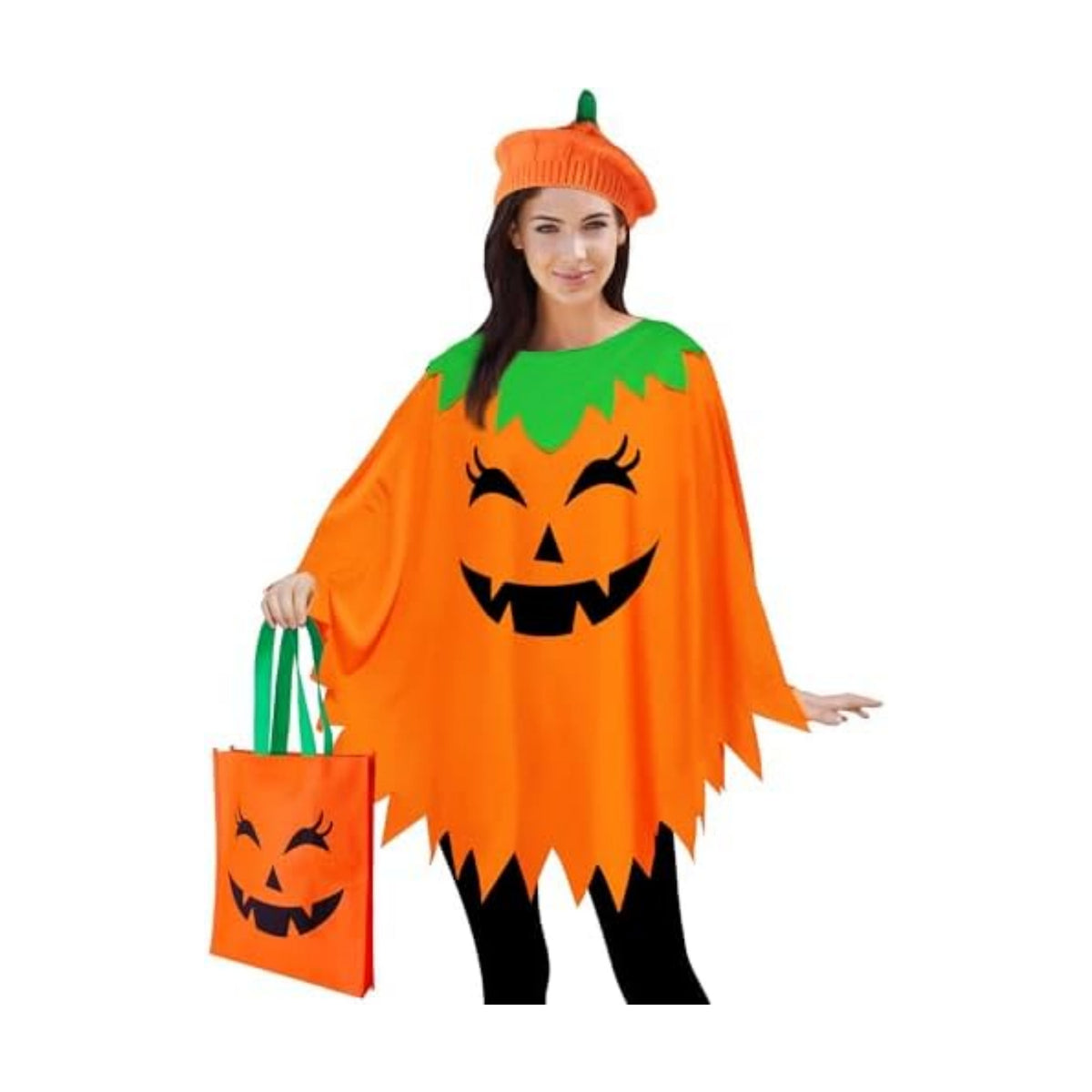 CONGRU Pumpkin Costume for Women Adult,Pumpkin Poncho Halloween Costume Set