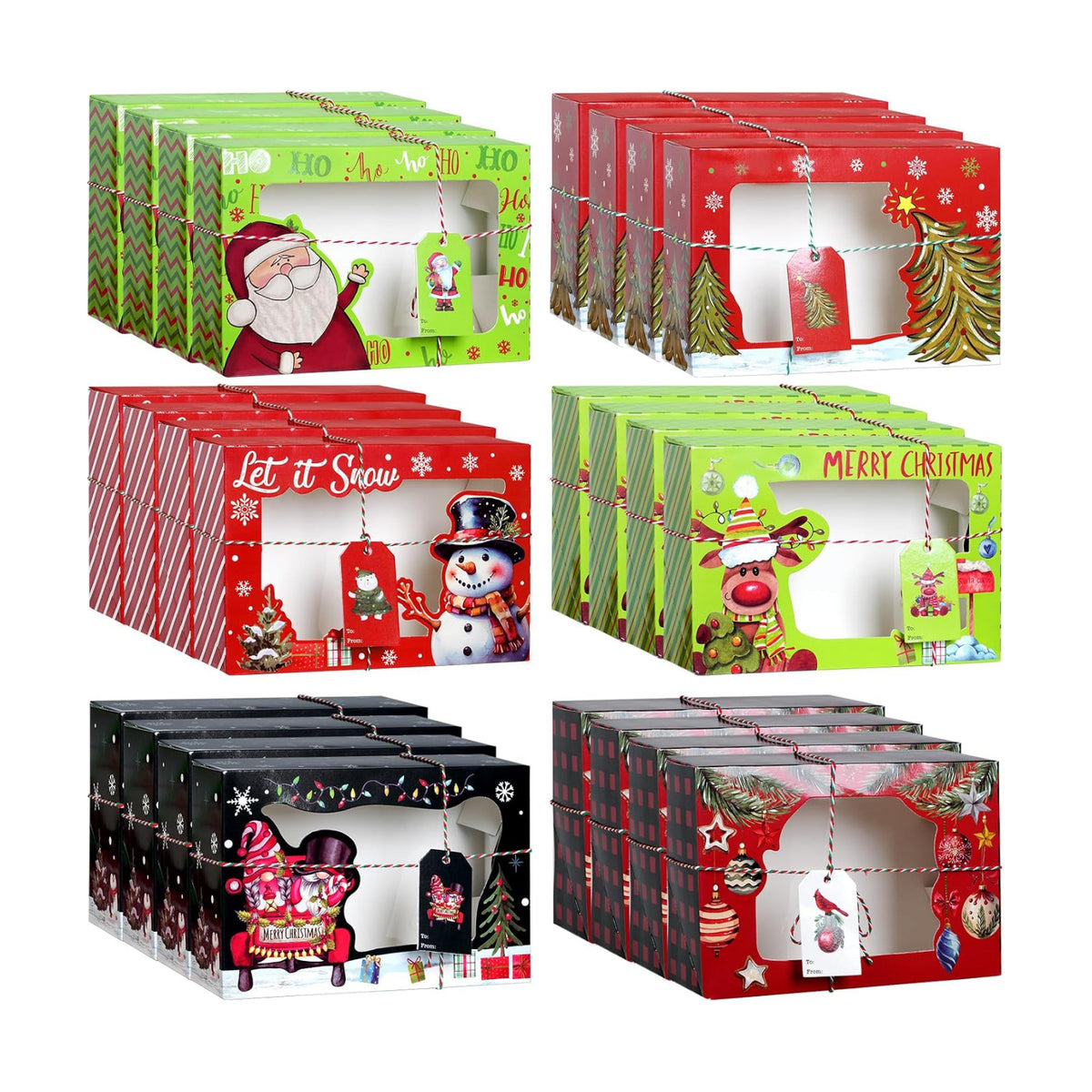 24set Christmas Cookie Boxes 8.7"x 6"x 2.7" Bakery Treat Box With Window