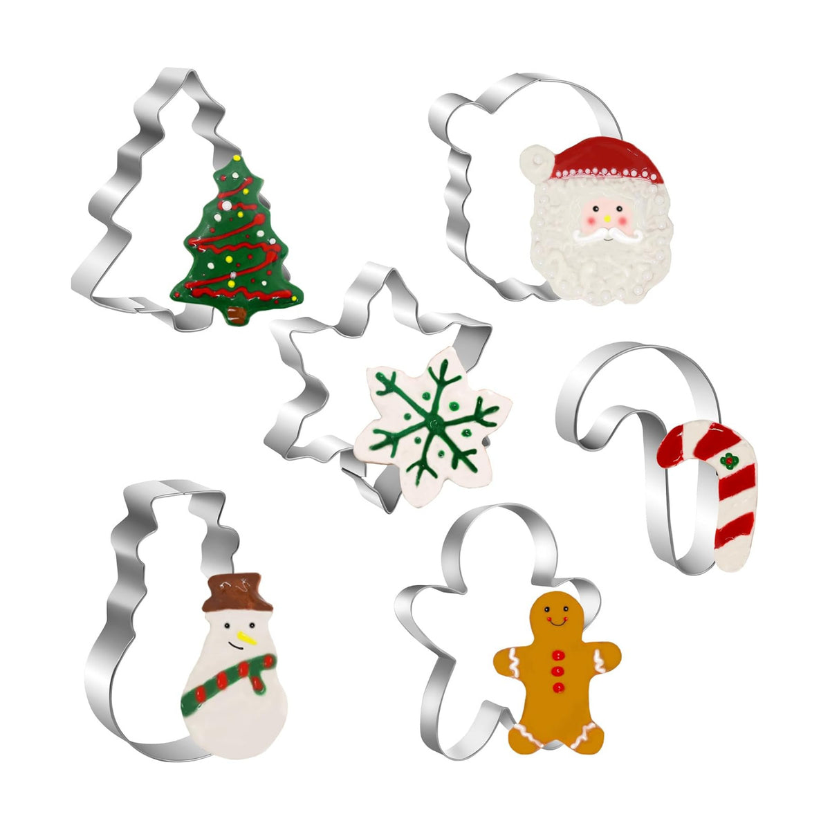 Large Christmas Cookie Cutters Set, 6 Pcs Large Holiday Cookie Cutters Shapes - Christmas Tree, Snowman, Gingerbread Man, Snowflake, Candy Cane, Santa Face Stainless Steel Holiday Cookies Molds
