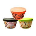 Halloween Plastic Containers with Lids, Food Storage Candy Box for Trick or Treating Cookies Jar Goodies Bucket Snack Party Favor Decor Pumpkin Bat & Ghost Themed, Pack of 3(Black Orange Green)