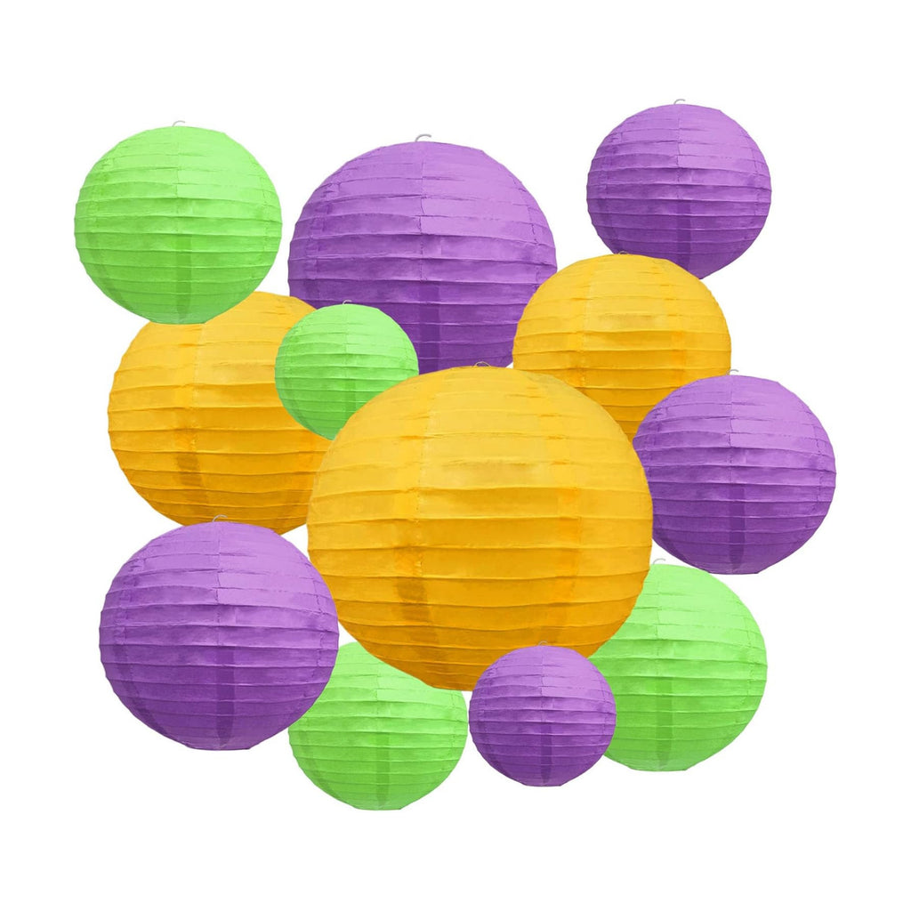 18Pcs Yellow Purple Green Paper Lanterns for Parties, 6” 8” 10” 12” Chinese Asian Hanging Round Paper Lanterns for Birthday Wedding Halloween Christmas Home Decor Party Decor