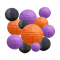 18Pcs Black Orange Purple Paper Lanterns for Parties, 6” 8” 10” 12” Chinese Asian Hanging Round Paper Lanterns for Birthday Wedding Halloween Christmas Home Decor Party Decor