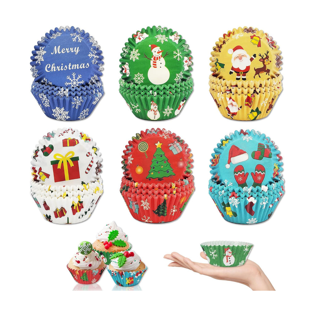 Christmas Cupcake Muffin Liners - 300 Count Xmas Baking Cup Cake Liners Paper, Merry Christmas Eve Cupcake Liner Candy Wrappers Cookies Wrap Chocolate Mold for Bakeware Party Supplies (Large)