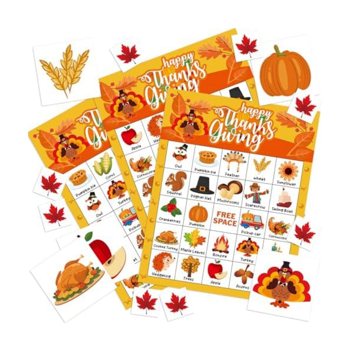 45PCS Thanksgiving Bingo Game Cards for 24 Players - Family and Large Group Party Favors