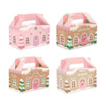 Whaline 24Pcs Christmas Treat Boxes with Handles Pink Gingerbread House Goodie Candy Bags Xmas Gable Paper Gift Containers for Cookie Snack Present Party Favor Supplies, 4 Designs