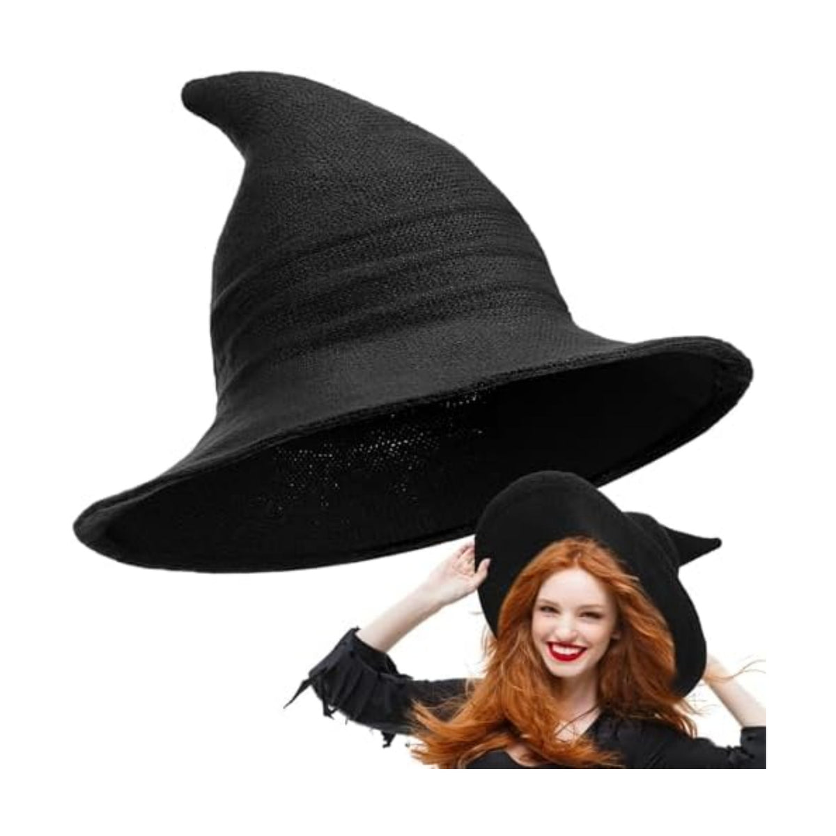 Boyiee Knitted Witch Hat Foldable Wide Brim Cap Pointed Felt Hat for Women Halloween Cosplay Costume Masquerade Accessory