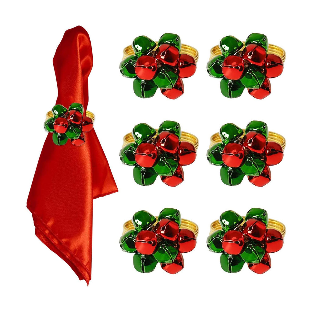 wonlex Christmas Bell Napkin Rings Set of 6, Jingle Bells Napkin Ring Buckle Green and Red Xmas Serviette Buckles Holder for Dinner Table Decoration, Wedding(Xmas Bell)