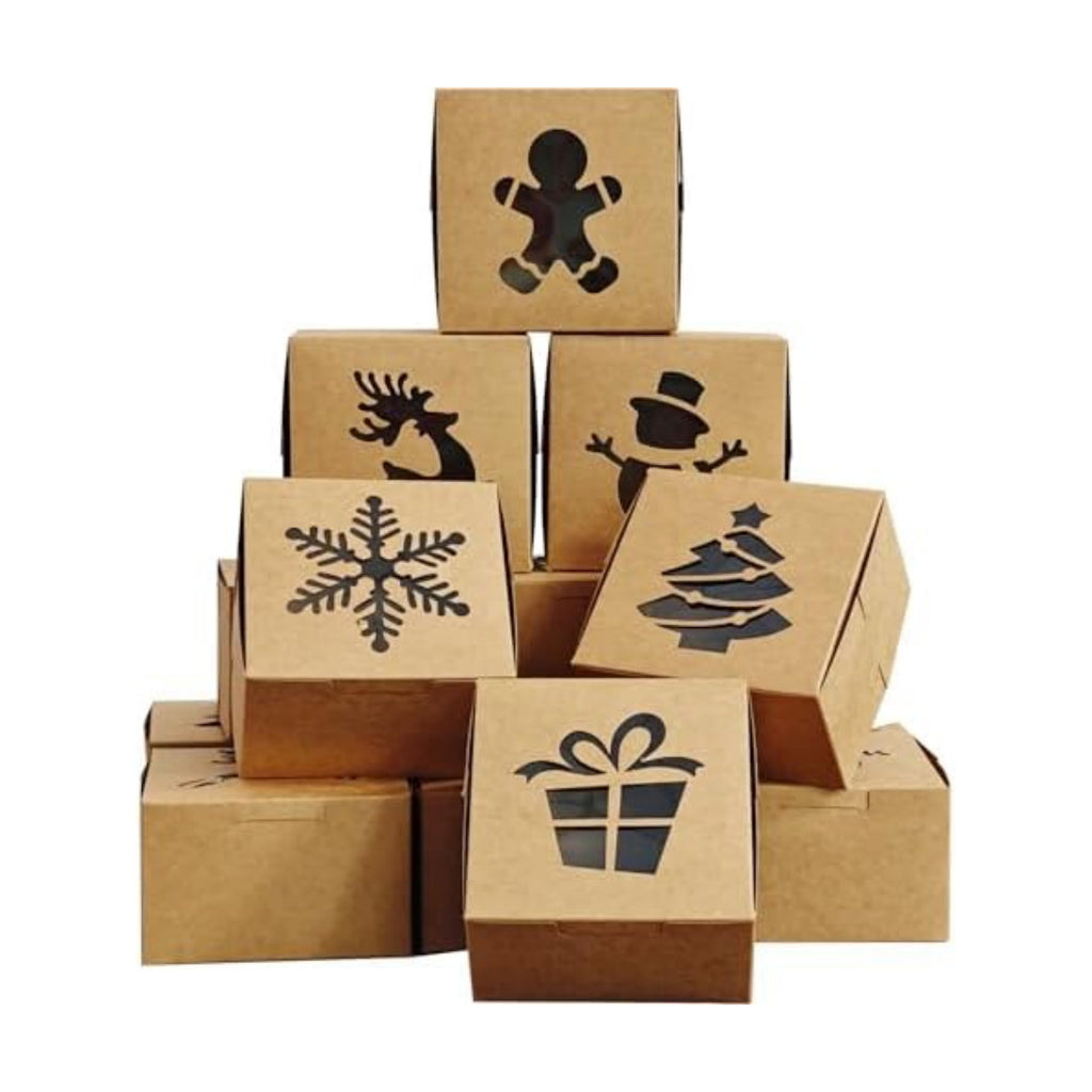 24 Packs Christmas Cookie Boxes with Window, Kraft Treat Box, 6 Styles