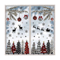 MEHOFOND Winter Christmas Window Cling Sticker 8 Sheet, Black Red Plaid Christmas Tree Snow for Xmas Holidays Home Party Supplies Shop Window Glass Display Decoration