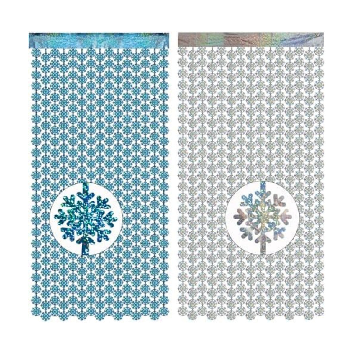 Silver Blue Snowflake Fringe Curtain -3.2ft x 6.5ft - 2 Pack