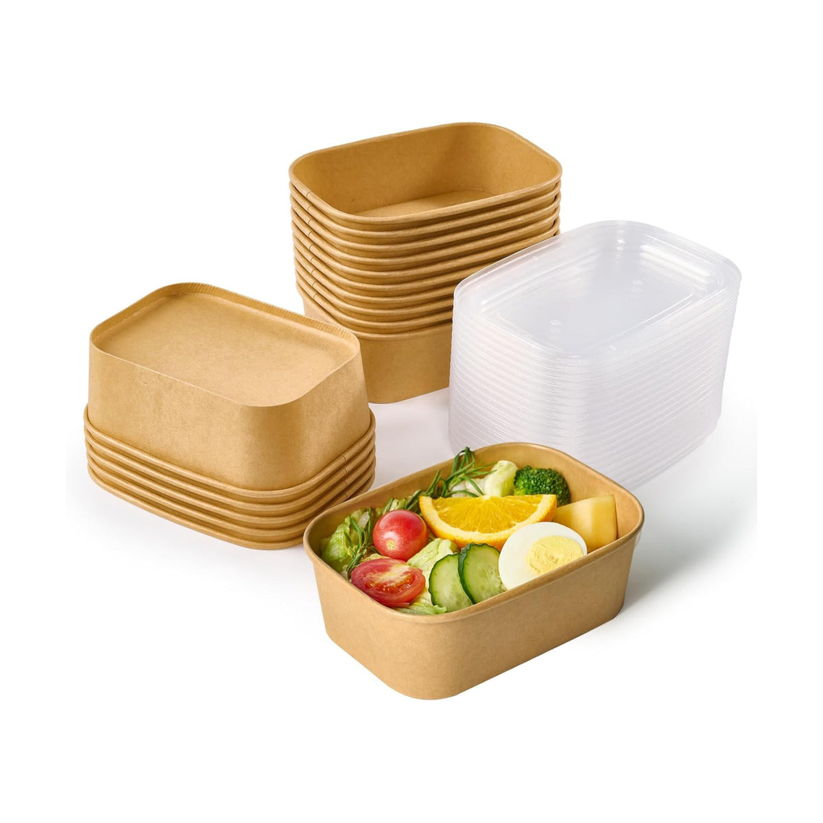 JOLLY CHEF 50 Pack Paper Food Container with Lid 25 oz Meal Prep Containers