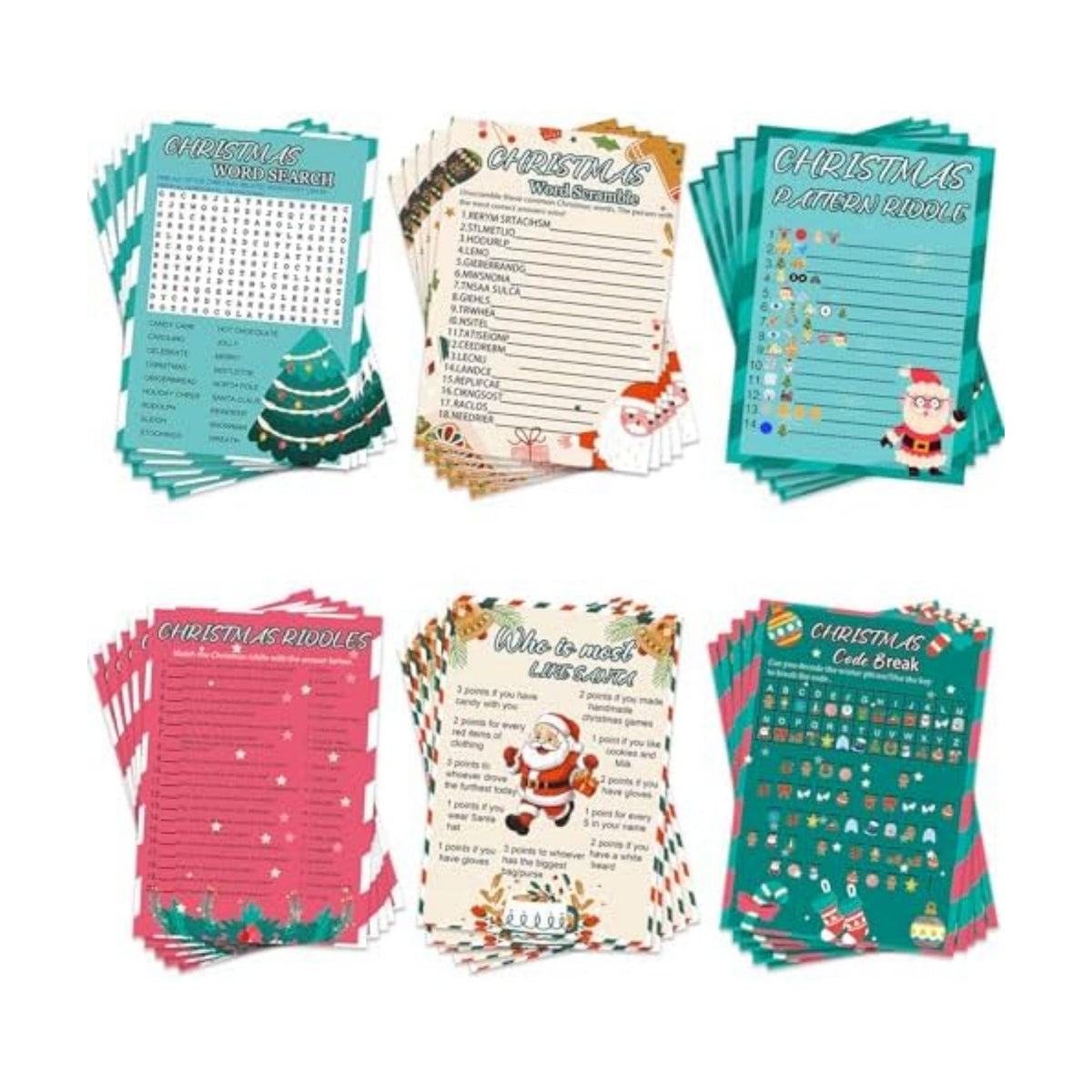 154Pcs Christmas Party Games Set, Picture Guessing, Word Search & Scramble