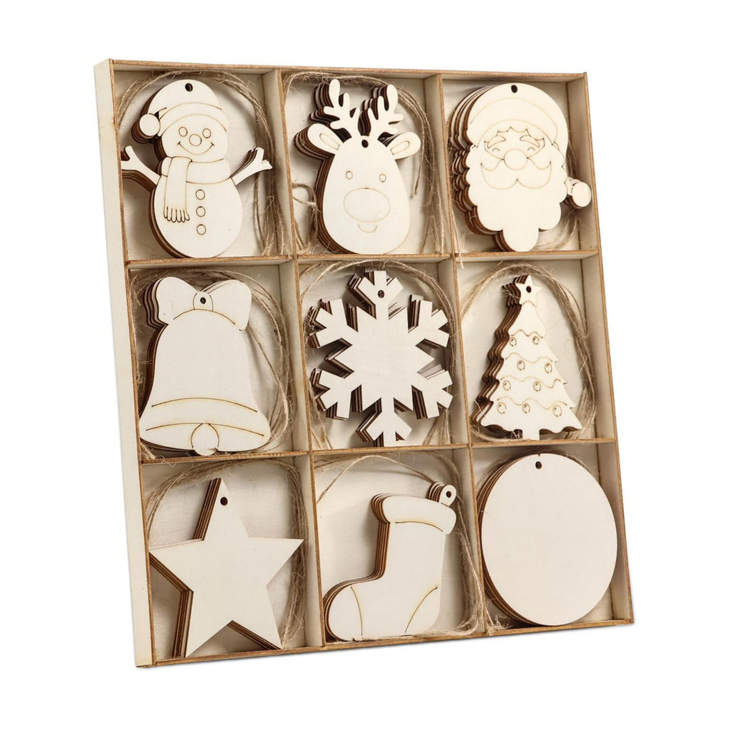 WOHOHOHO 45Pcs 9 Designs Christmas Unfinished Paintable Blank with Tray