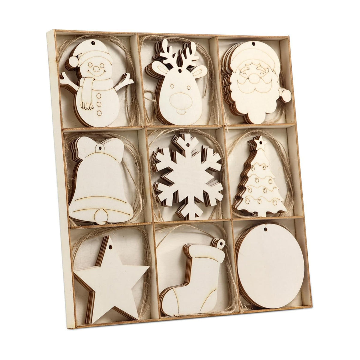 WOHOHOHO 45Pcs 9 Designs Christmas Unfinished Paintable Blank with Tray