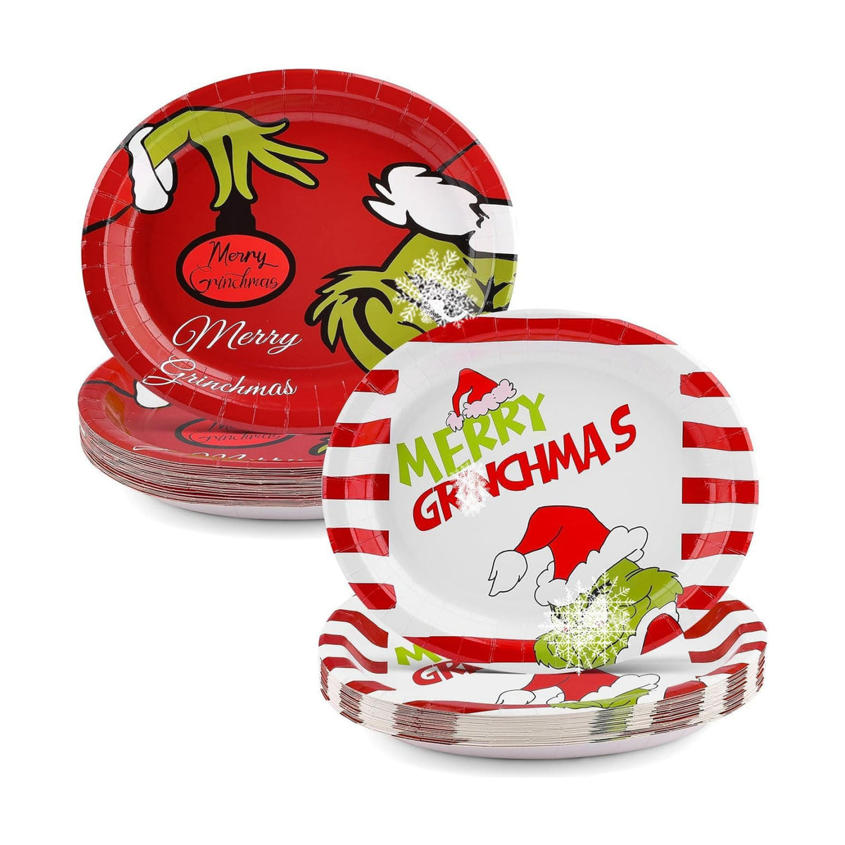 50Pcs Christmas Oval Paper Plates -10" x 12" Large Disposable Heavy Duty Party Plates for Christmas Party Supplies